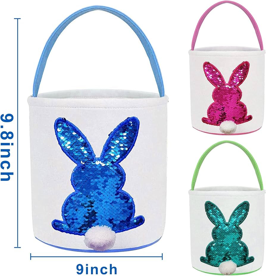 3 Pack Easter Eggs Baskets for Kids,Canvas Personalized Easter Bunny Baskets Bucket Tote Gifts Ba... | Amazon (US)