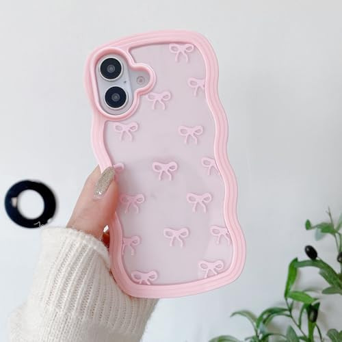QLTYPRI Bow Case for iPhone 17, Clear Cute Ribbon Bow Phone Case Curly Wavy Aesthetic Phone Cover, Slim Soft Transparent Shockproof Protective Cover for Women Girls - Pink | Amazon (US)