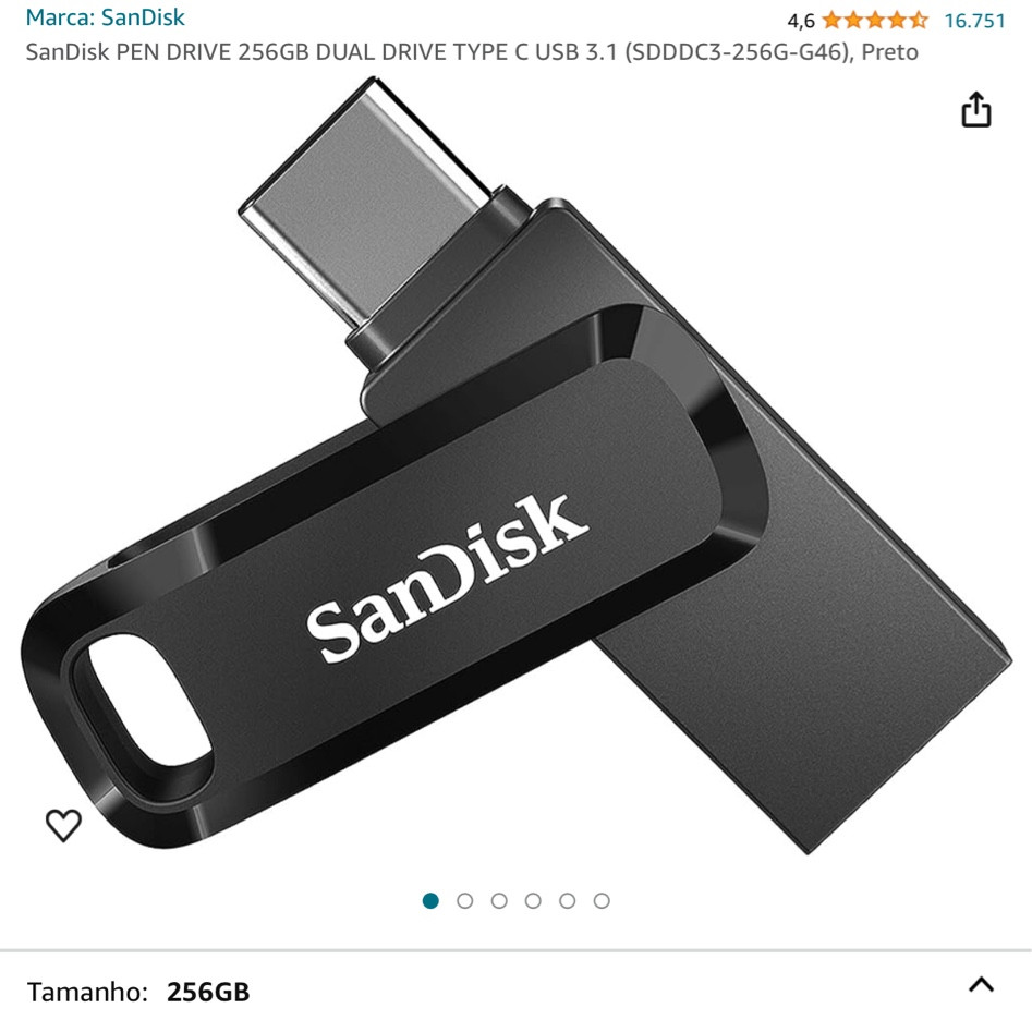 SanDisk PEN DRIVE 256GB DUAL DRIVE TYPE C USB 3.1 (SDDDC3-256G-G46), Preto 

#LTKsalealert #LTKbrasil #LTKSeasonal