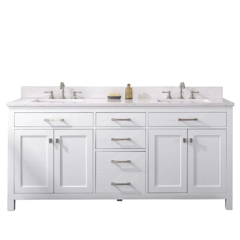 Saur 72'' Free Standing Double Bathroom Vanity with Engineered Stone Top | Wayfair North America