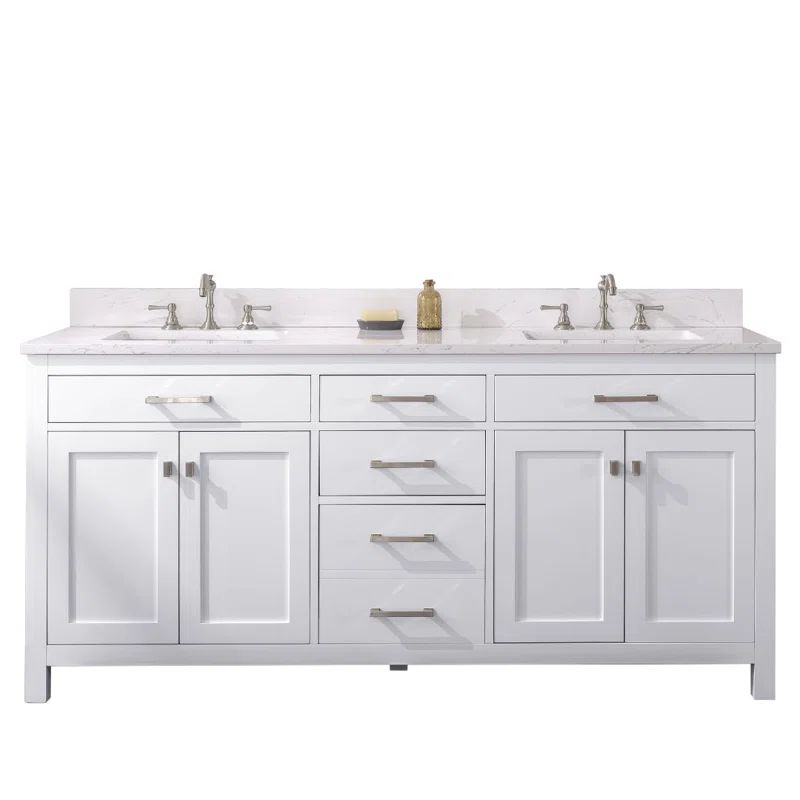 Saur 72'' Free Standing Double Bathroom Vanity with Engineered Stone Top | Wayfair North America