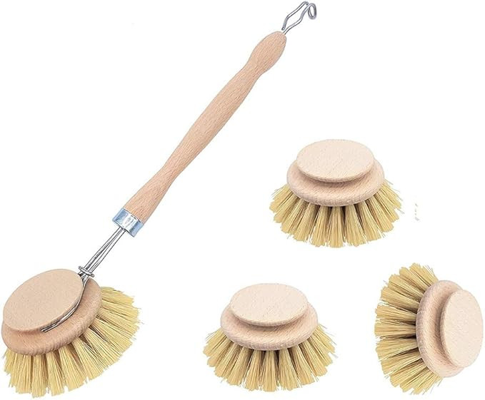 Set of 4 Dish Brushes Wooden Kitchen Brushes with Handle Wood - Wooden Pan & Pot Cleaning Brush w... | Amazon (CA)