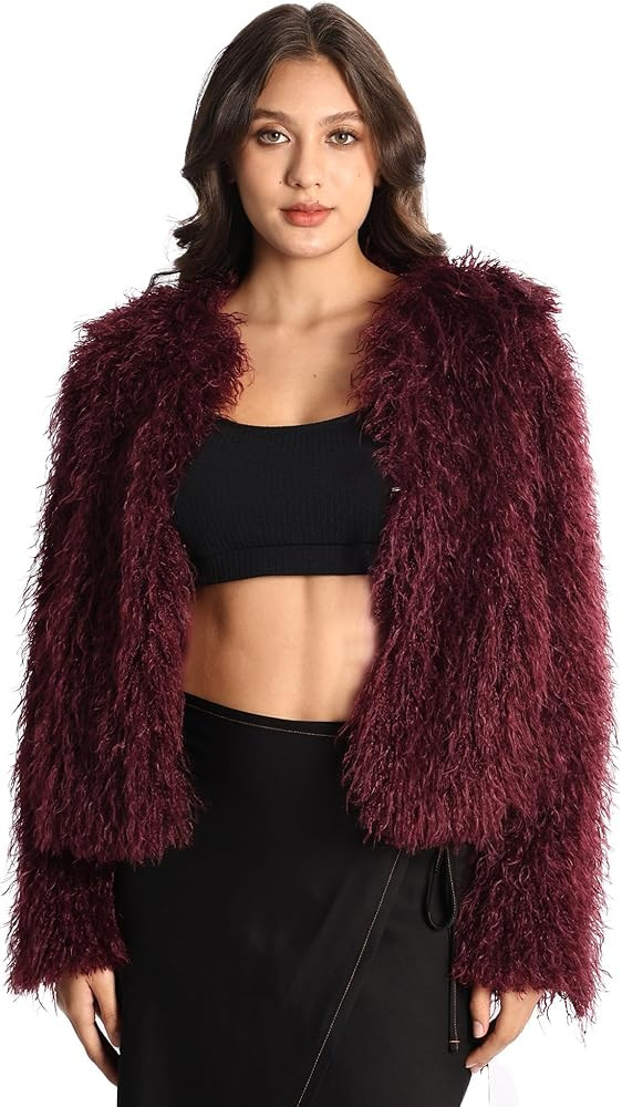 Women's Faux Fur Coat Fluffy Long Sleeve Vintage Shaggy Warm Jacket | Amazon (US)
