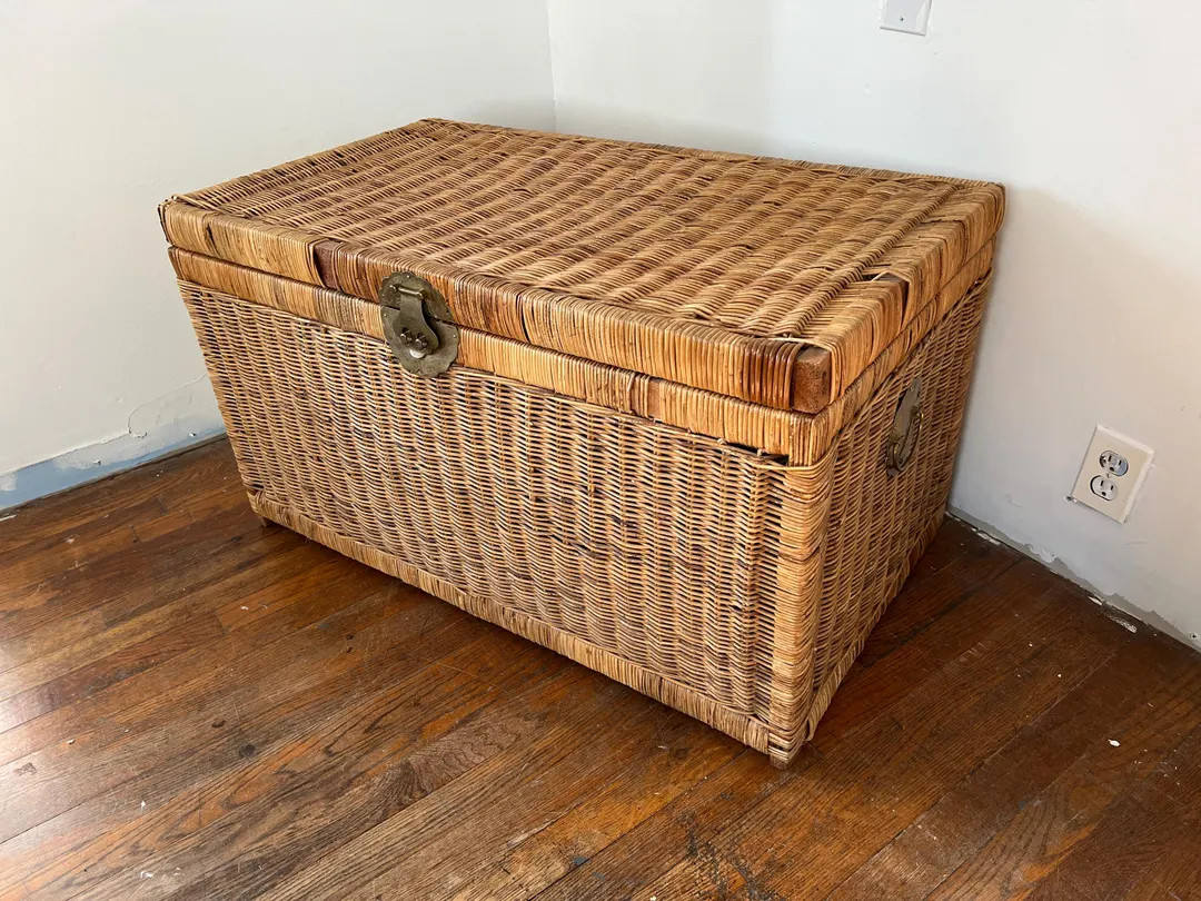 Large 20th C. Vintage Chinoiserie Wicker Storage / Blanket Trunk Chest (PICK-UP ONLY) - Etsy | Etsy (US)