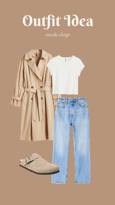 Super easy & comfy transitional fall outfit! White tee with a trench coat, straight jeans and of the course, the trendy suede clogs. 

#LTKSeasonal #LTKshoecrush