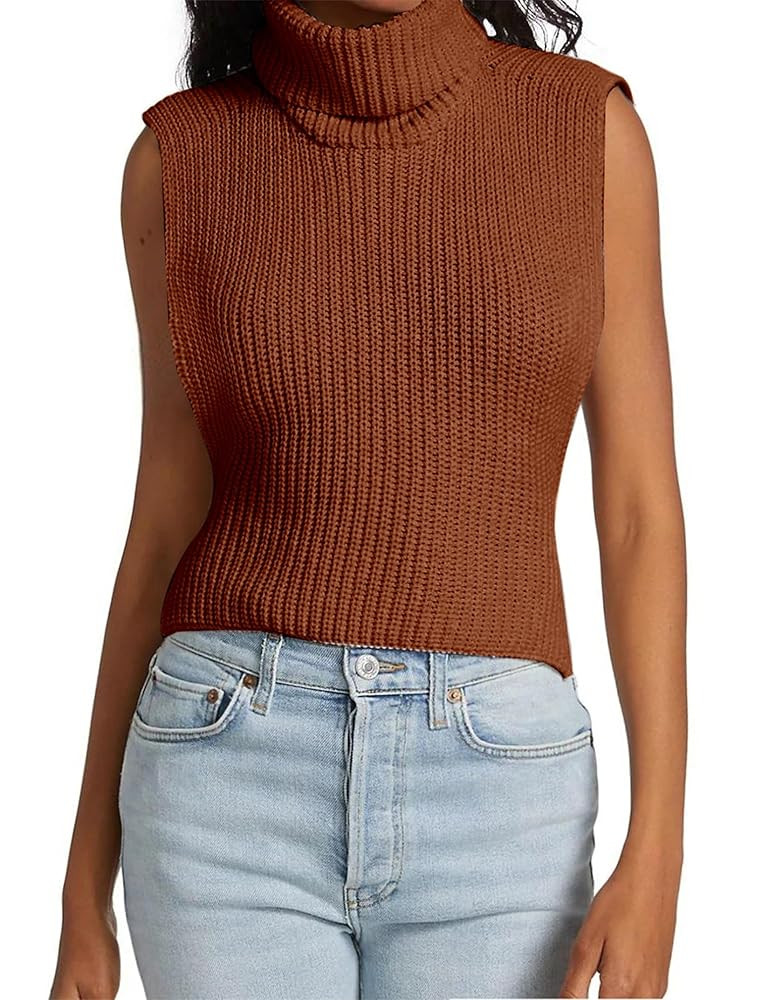 Womens Sleeveless Sweater Vest Turtleneck Ribbed Knit Tank Tops Basic Slim Fit Top | Amazon (US)