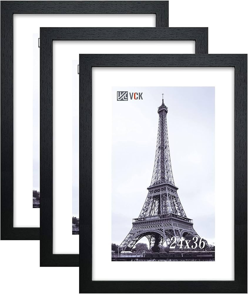 VCK 24x36 Solid Wood Poster Frames Black 3 Pack Picture Frame with Wall Mounting Hanging | Amazon (US)