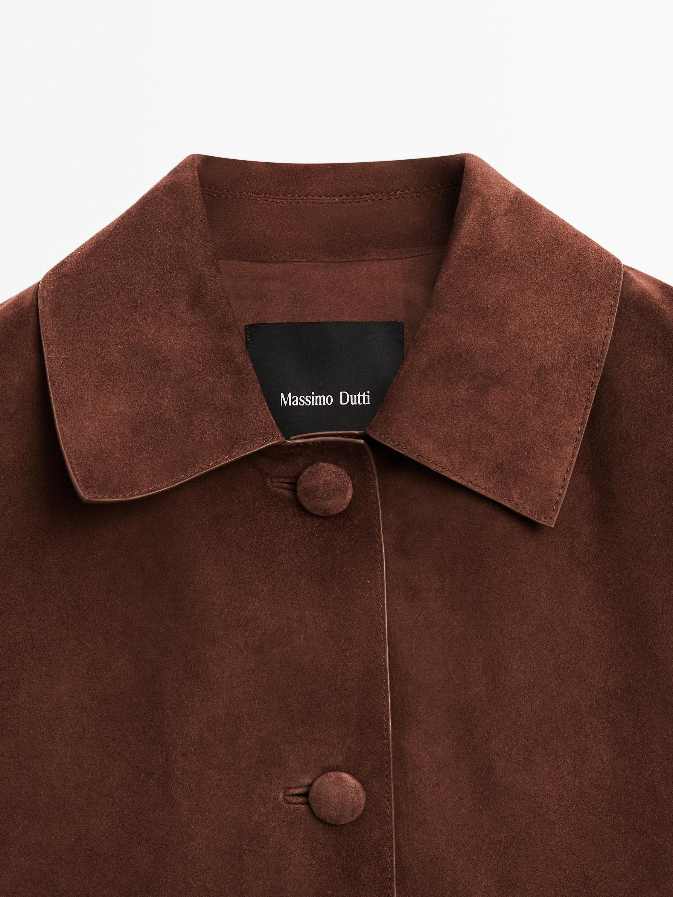 Cropped suede leather-lined jacket with buttons | Massimo Dutti UK