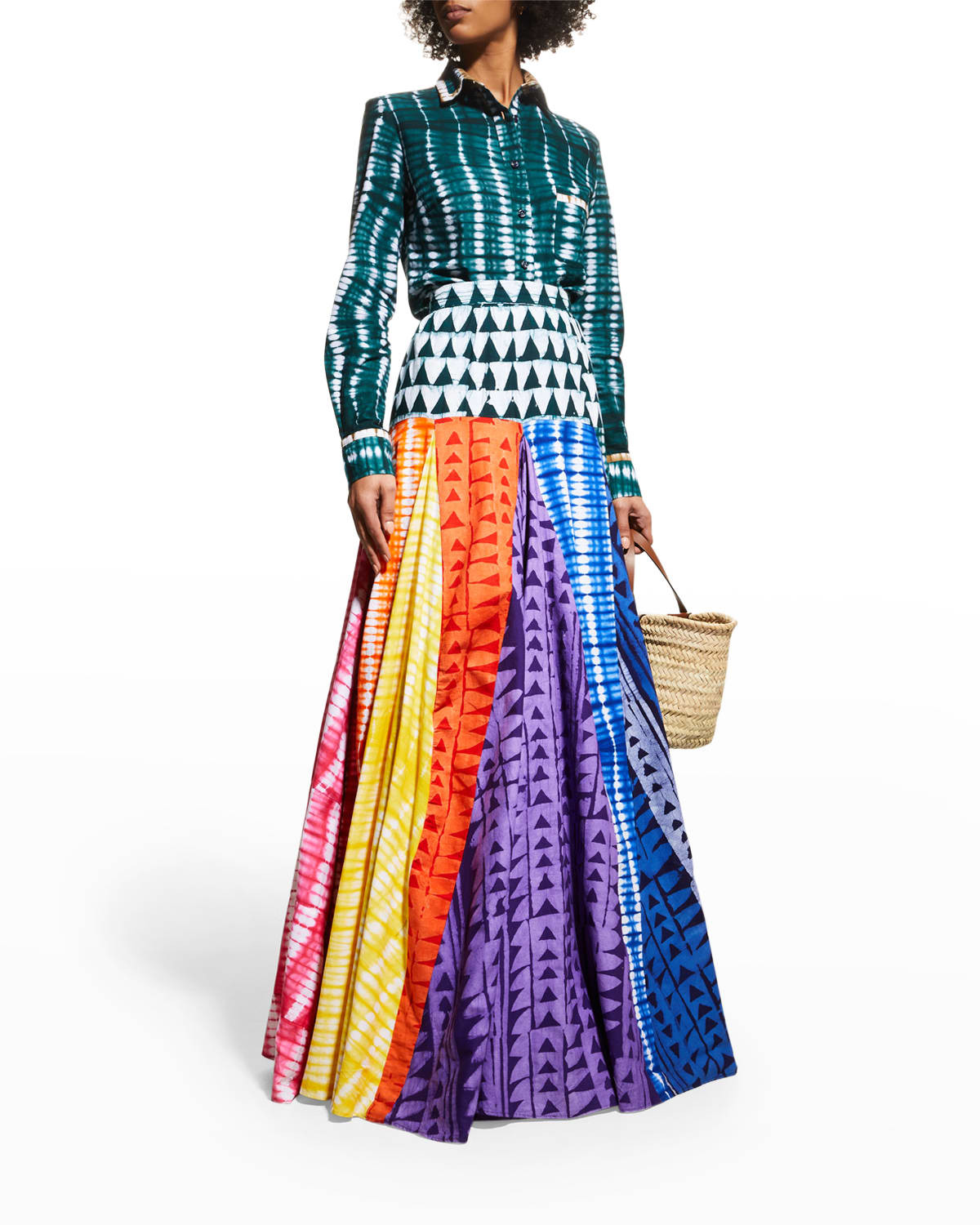 Alicia Hand-Batik Cotton Rainbow Maxi Skirt | Neiman Marcus