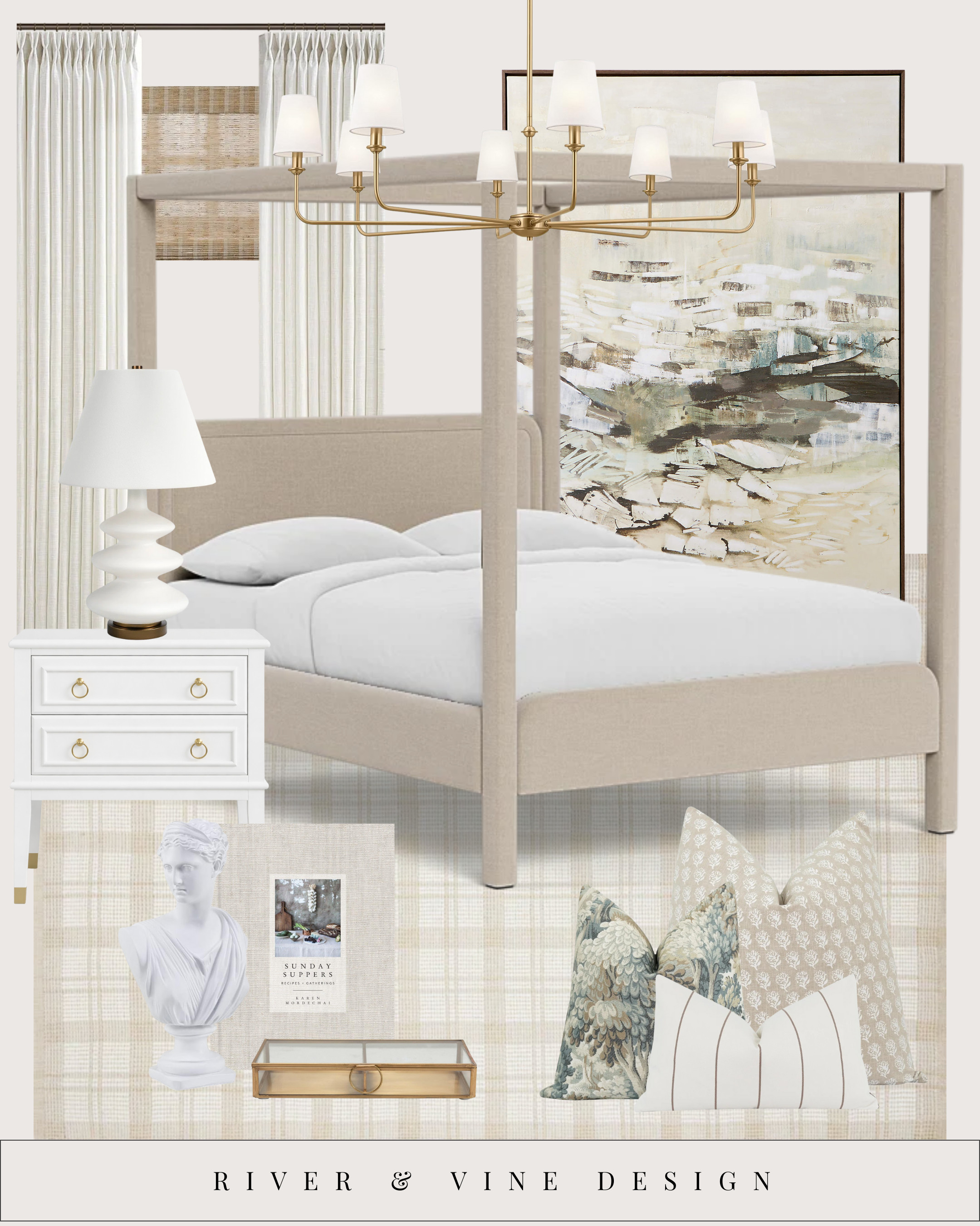 This is how you make a bedroom feel expensive without making it feel cold.
It’s all about soft structure, warm metals, and layers that feel intentional instead of staged.

A neutral canopy bed instantly creates presence, especially when you keep the bedding light and simple. Pair it with warm brass lighting to add contrast and glow, then ground everything with textured drapery and a subtle patterned rug. That balance of soft + structured is what makes the space feel designer.

The real magic is in the details: sculptural lamps, tailored nightstands, classic art, and layered pillows that mix pattern with calm neutrals. These pieces work because they don’t compete. They support the room.

If your bedroom feels flat, don’t start with color. Start with form, texture, and finish. This is the formula. 

 #LTKHome