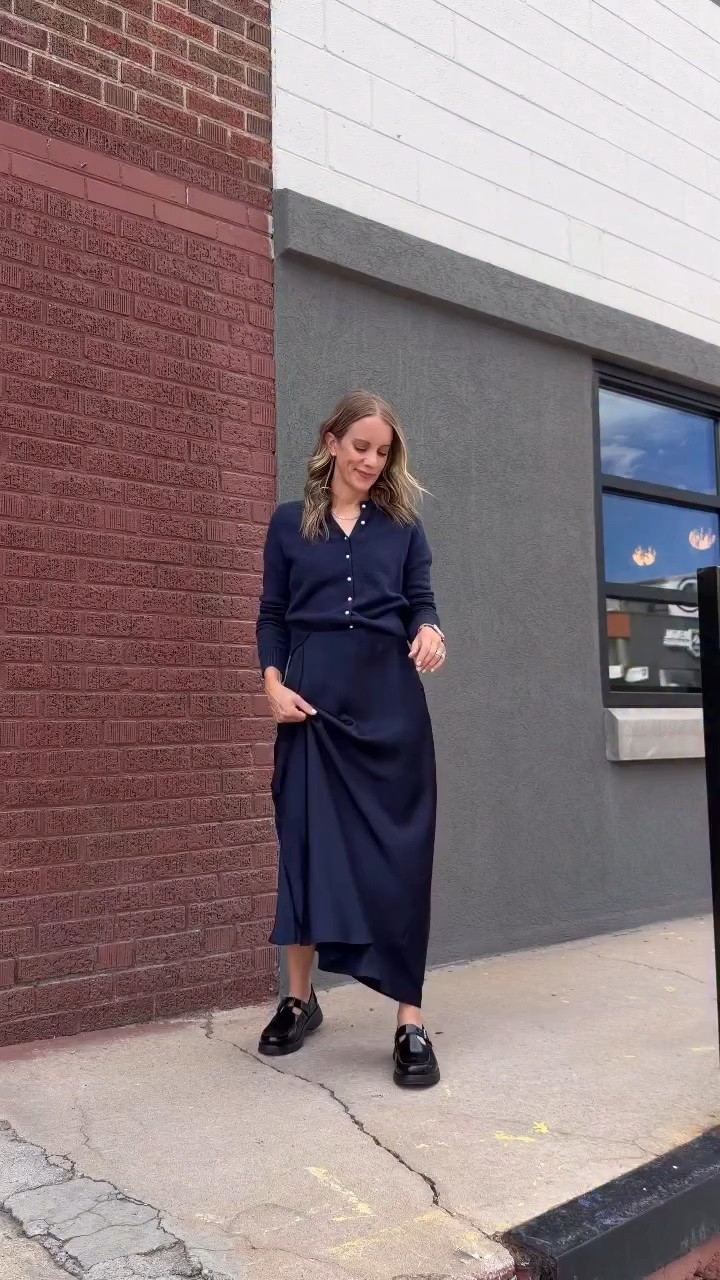 Monochrome with a pop of something different in the shoe! A little something expected (a chunky loafer over something predictable like a kitten heel or pointed toe flat) makes this look go from predictable to stylish with one simple swap.