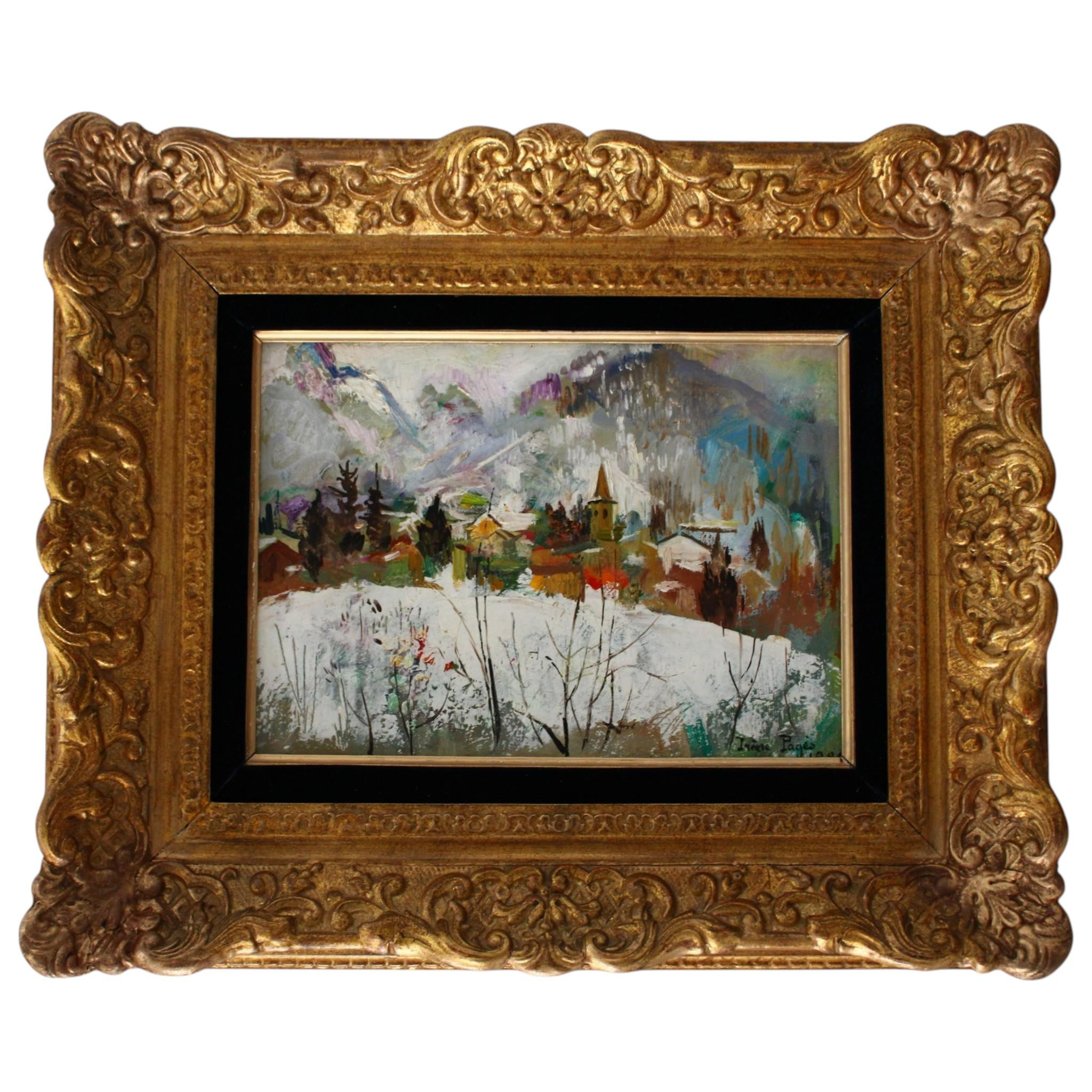 Trees in Snow, French Vintage Alpine Winter Landscape Oil Painting, Framed1980's | 1stDibs