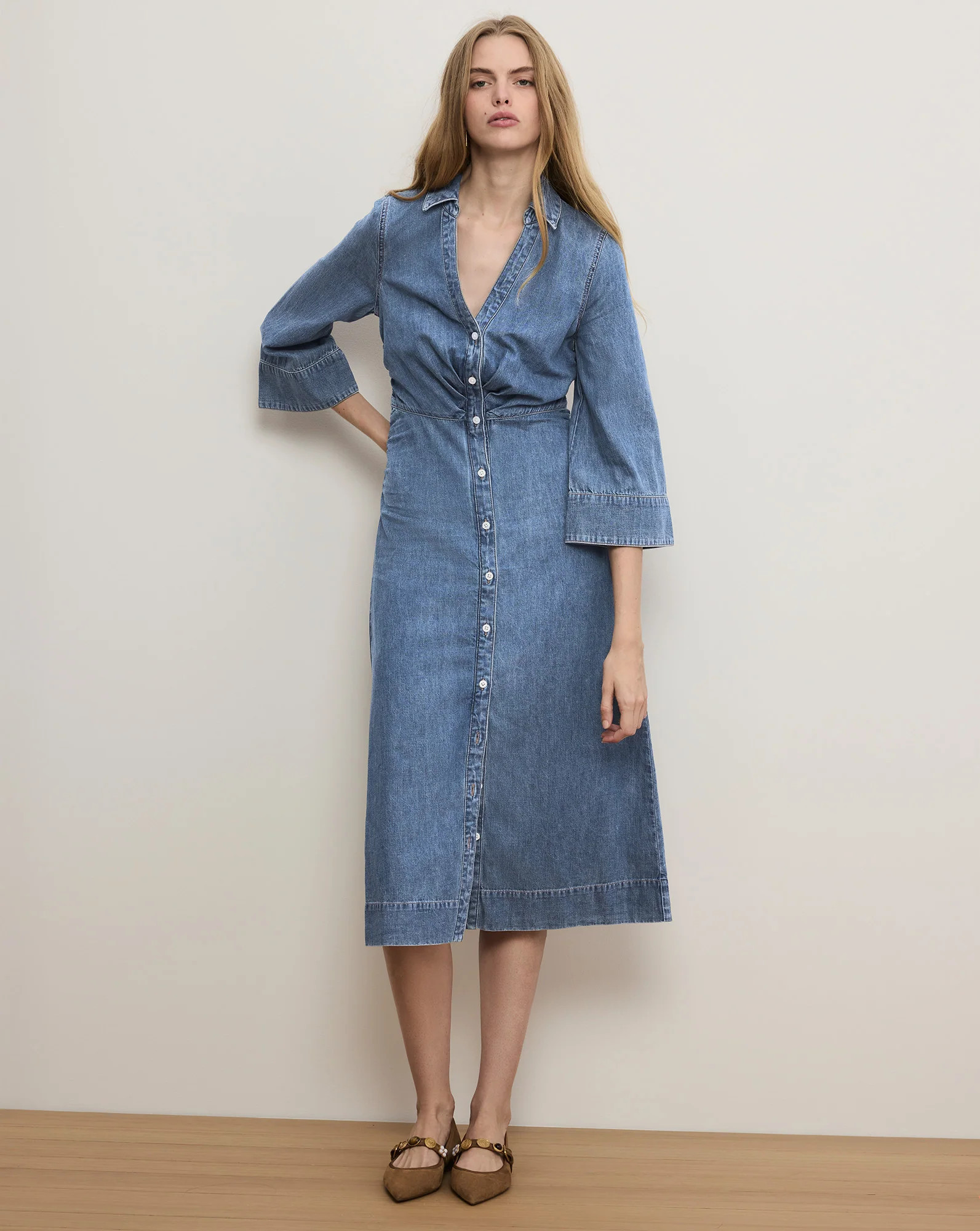 Haydon Denim Midi Shirtdress | Veronica Beard