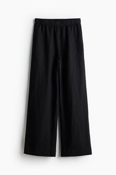 Wide linen trousers - Black - Ladies | H&M GB | H&M (UK, MY, IN, SG, PH, TW, HK)