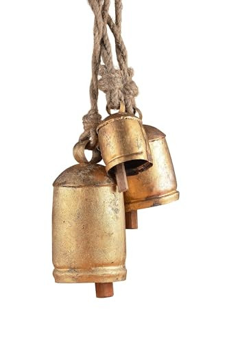 Bellshub Giant Harmony Cow Bells – Handmade Vintage Rustic Hanging Bells on Jute Rustic Home Decor, Boho Decor, Christmas Decorations (Set of 3) (Large) | Amazon (US)