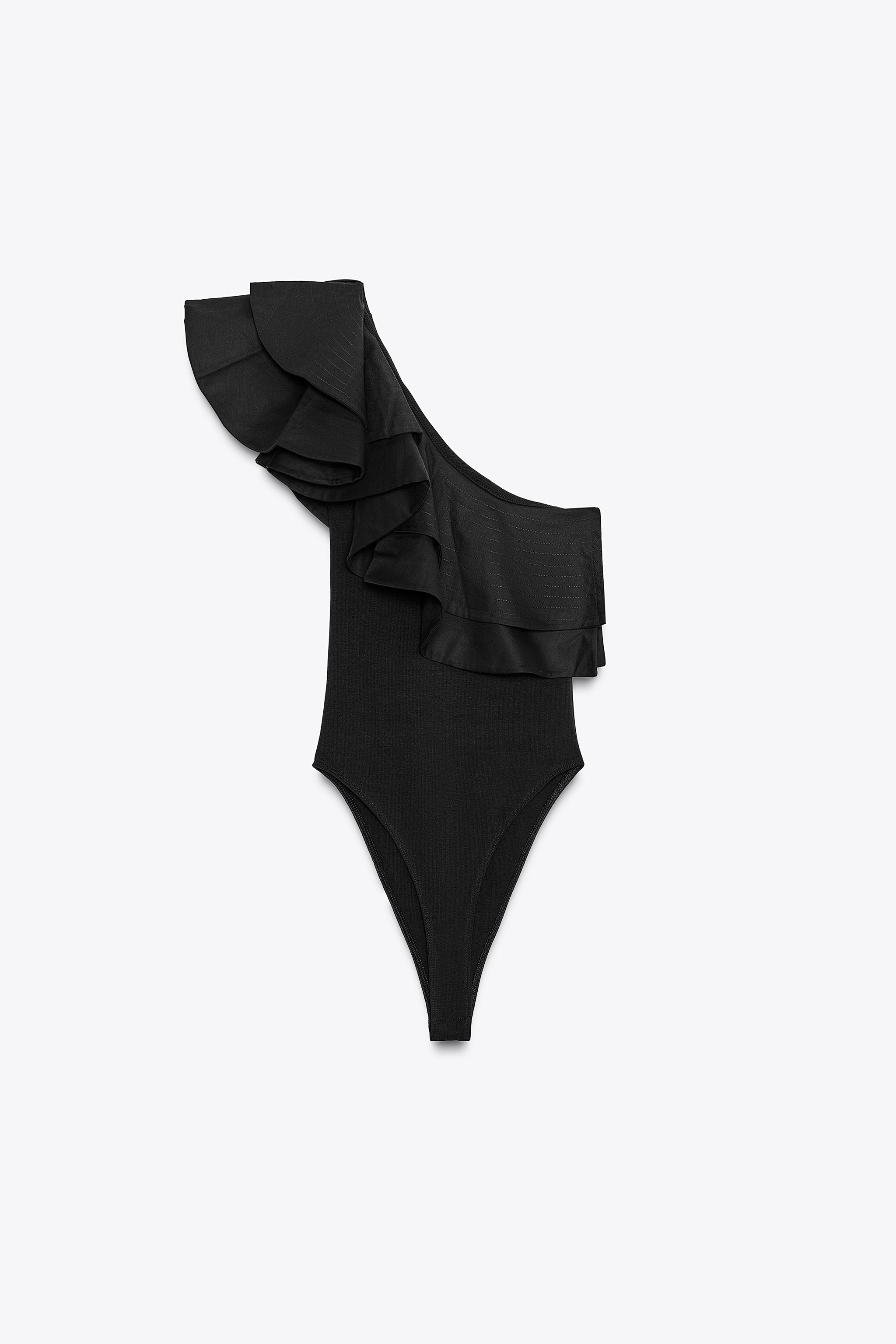 ASYMMETRIC BODYSUIT WITH CONTRASTING RUFFLE | Zara US