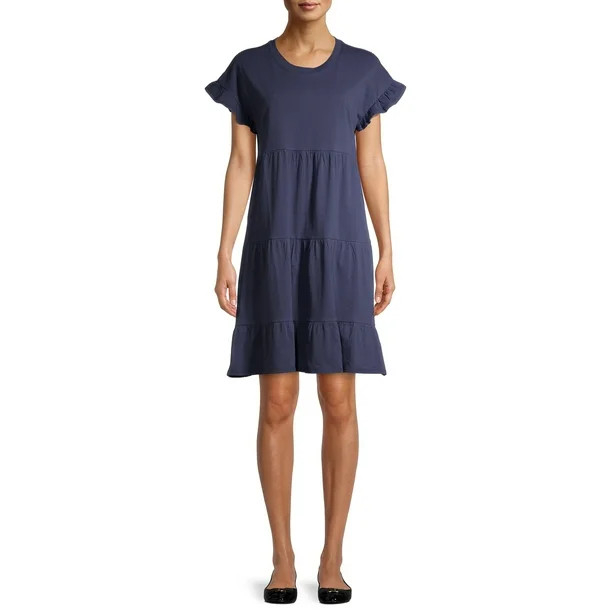 Time and Tru Women's Tiered Knit Dress | Walmart (US)