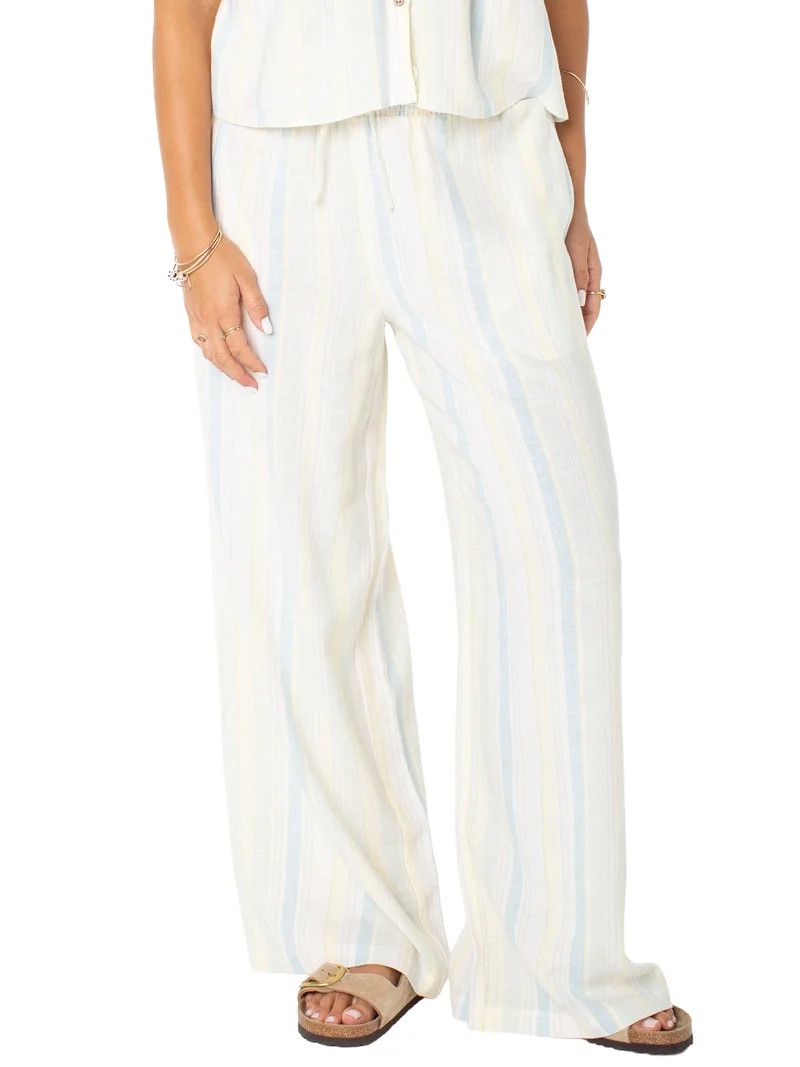 Celebrity Pink Women's Stripe Pull On Wide Leg Beach Pant, Sizes XS-XXXL | Walmart (US)