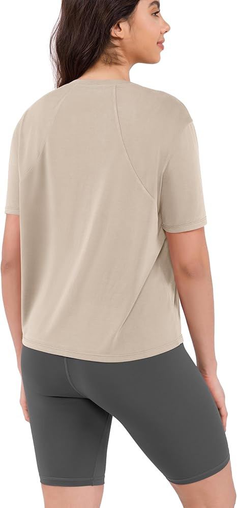 ODODOS Modal Soft Short Sleeve Shirts for Women Crew Neck Yoga Tee Casual Workout Tops | Amazon (US)