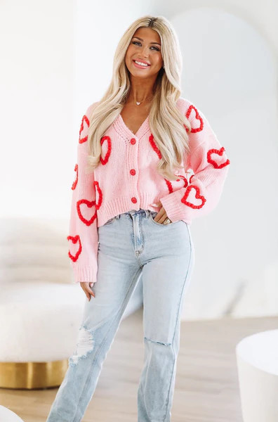 Lots of Love Heart Cardigan - Pink and Red | Hazel and Olive