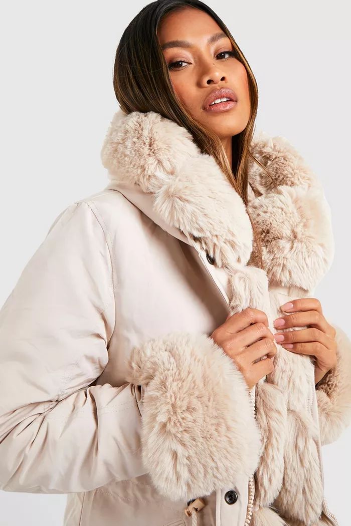 Luxe Faux Fur Trim Collar And Cuff Parka | Boohoo.com (UK & IE)