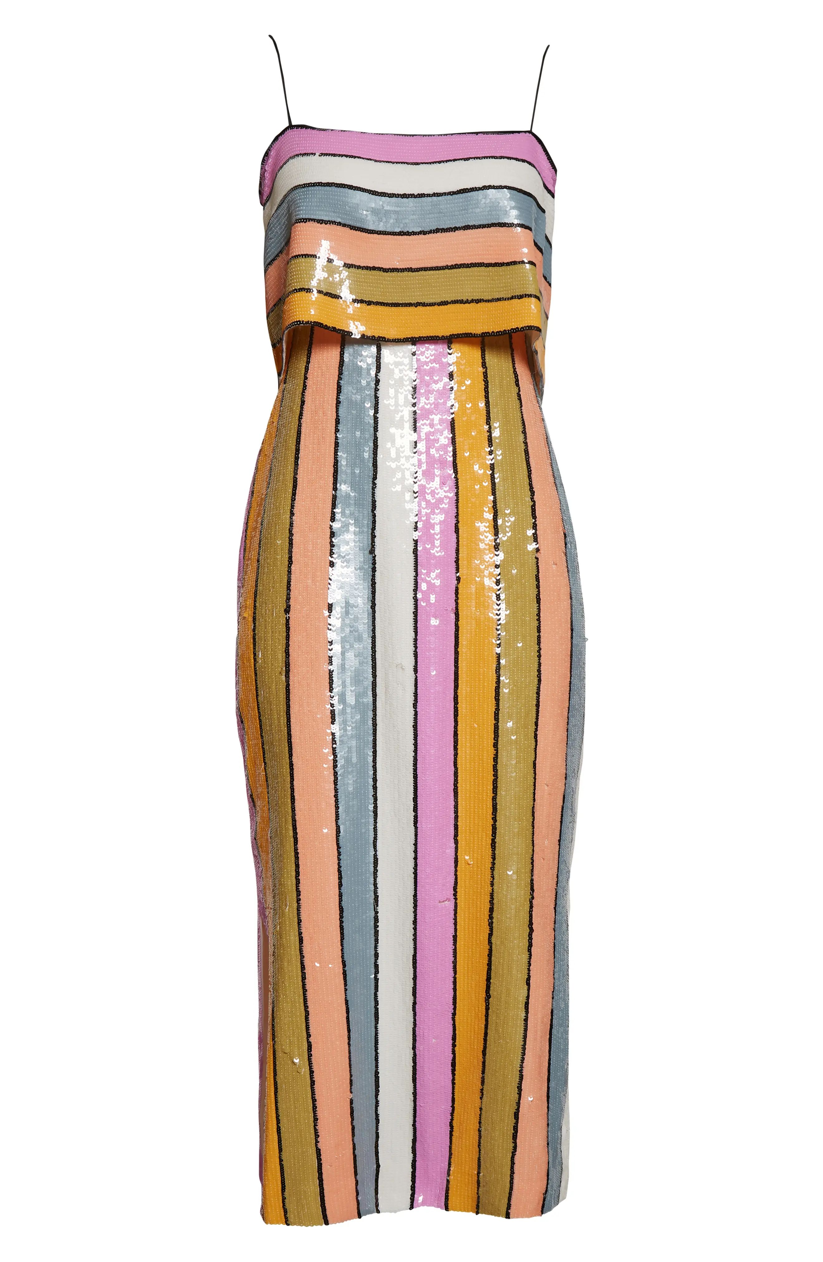 Veronica Beard Ivanna Sequin Stripe Midi Dress in Multi at Nordstrom, Size 10 | Nordstrom