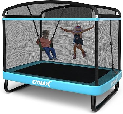 GYMAX 6FT Kids Trampoline with Swing, ASTM Approved Rectangle Recreational Trampoline with Enclos... | Amazon (US)