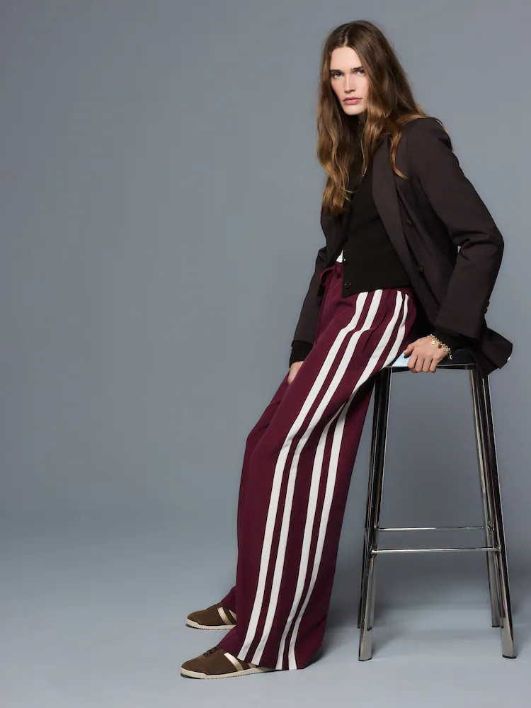 Burgundy Red Wide Leg Side Stripe Trousers | Next AU