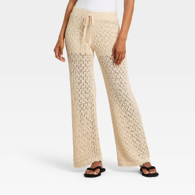 Women's Mid-Rise Slub Full Sweater Pull-On Pants - Universal Thread\u2122 Cream XS | Target