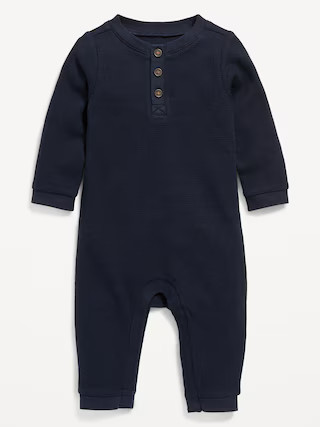 Unisex Long-Sleeve Thermal-Knit Henley Bodysuit for Baby | Old Navy (US)