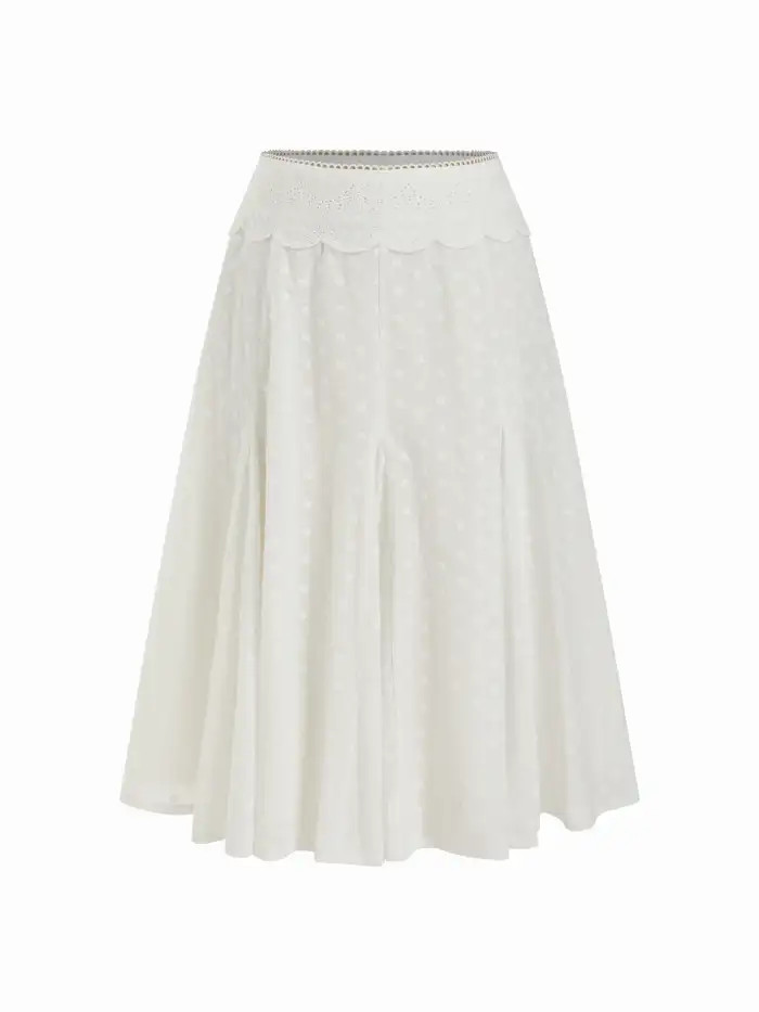 Cotton Jacquard Mid Rise Embroidery A-line Midi Skirt $52.90Flash Shipping | Cider