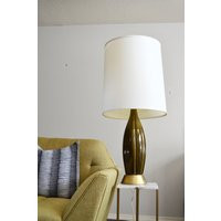 Vintage Mid Century Table Lamp - Danish Modern Living Room Light, Avocado Green Ceramic & Teak Lamp, Retro Lighting, Shade | Etsy (US)