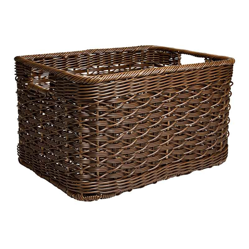 Chocolate Bonnie Rectangle Rattan Basket, Extra Large | At Home