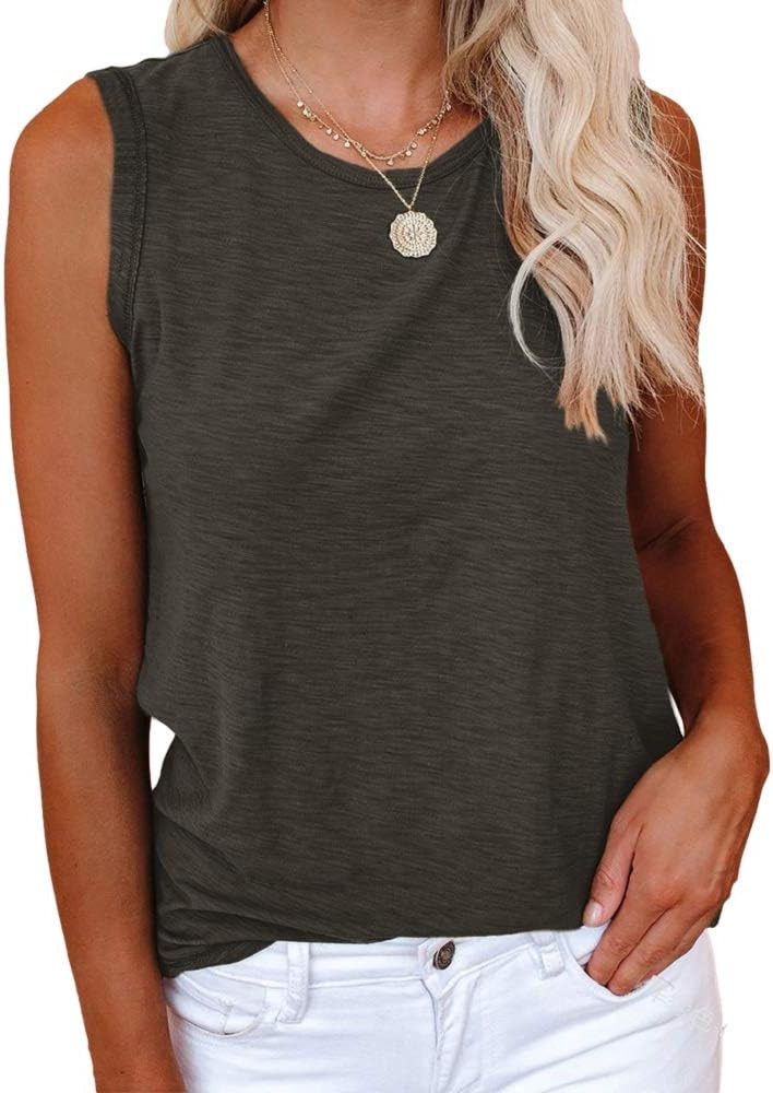 Cicy Bell Women's Casual Tank Tops Crewneck Sleeveless Plain Summer Cotton Tee Shirts | Amazon (US)