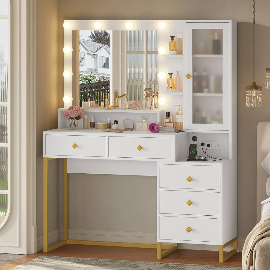 Tiptiper Large Makeup Vanity with Lights, Vanity Table with Charging Station Vanity Desk with Mir... | Amazon (US)