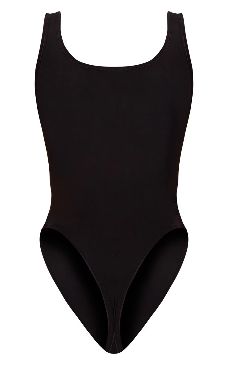 Petite Black Slinky Square Neck Thong Bodysuit | Petite | PrettyLittleThing US
