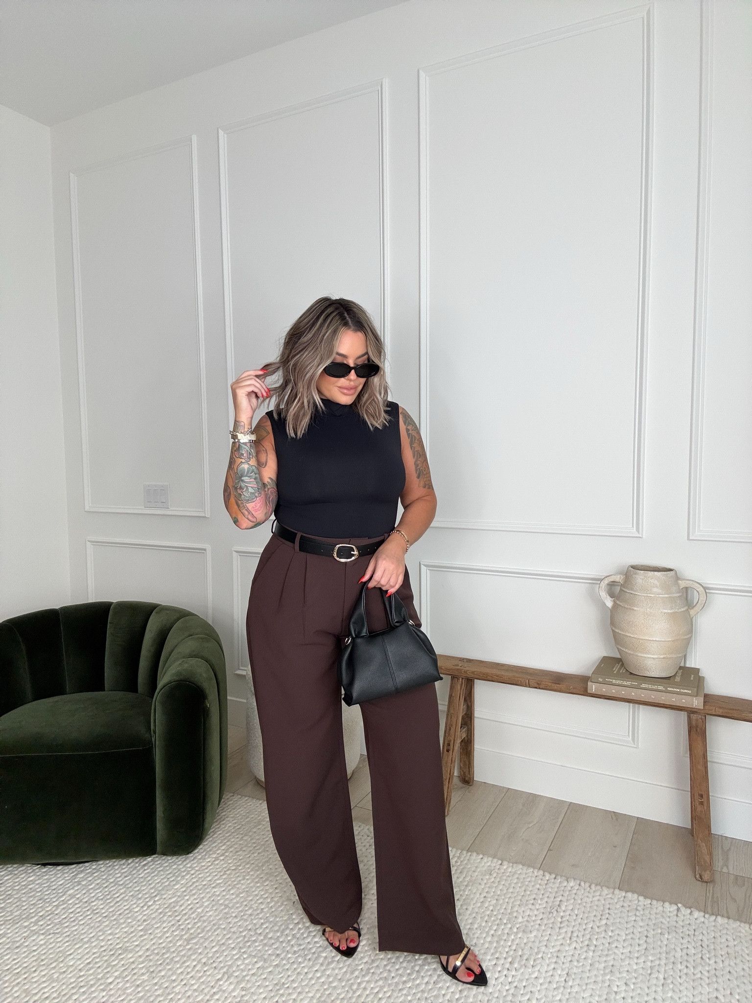 Top L 
Pants 32 long I size up because I don’t want any pulling where the pleats are

I’m wearing the curve love which are now sold out but they have the regular ones fully in stock. Only difference in curve love is they give you an extra 2 inches in the hip area. If you don’t need that you will be ok with the regular style that’s linked. 

Heels are old linked similar I also have. 

#Workwear #Trousers #Abercrombie #Amazon #Workoutfit 

#LTKMidsize #LTKFindsUnder100 #LTKFindsUnder50