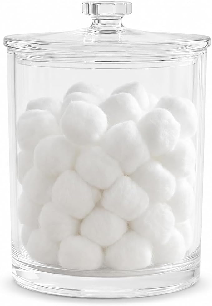 ForPro Clear Acrylic Apothecary Jar with Lid, 60 Oz Shatterproof Bathroom Vanity Organizer, Cotto... | Amazon (US)