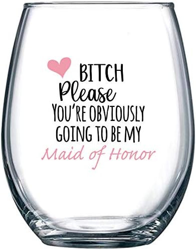 You're Obviously Going To Be My Maid Of Honor Funny Stemless Wine Glass 15oz – Bridesmaid Propo... | Amazon (US)