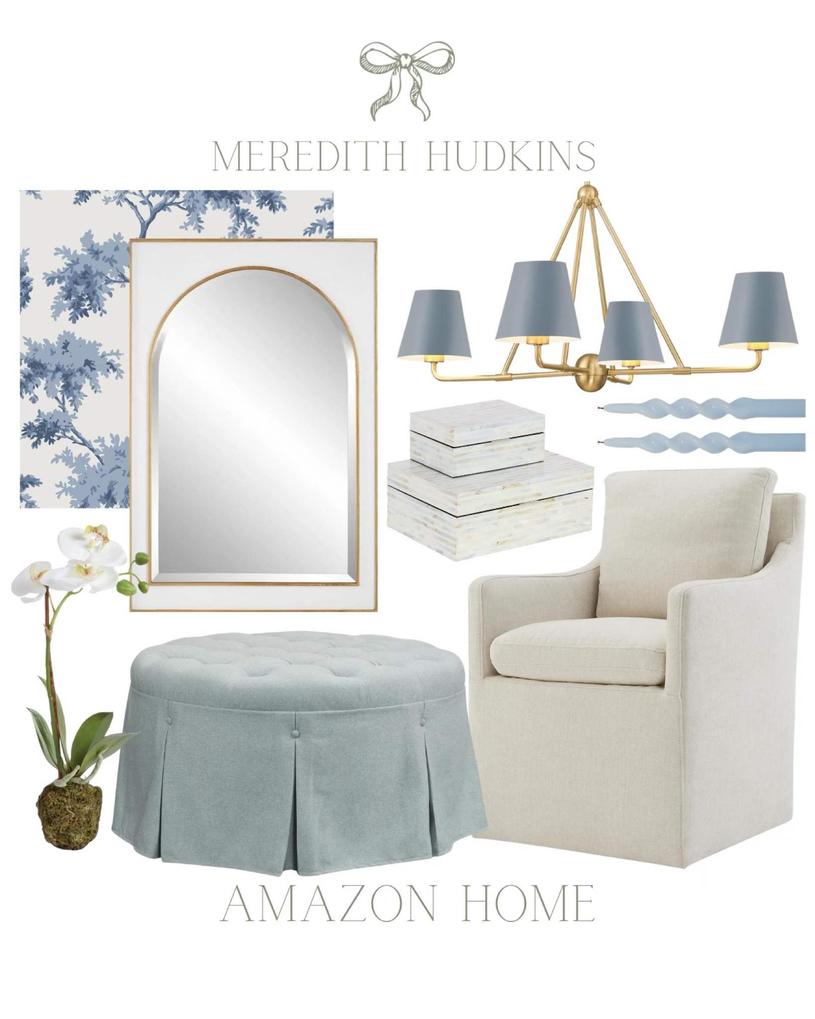Blue and white home Meredith Hudkins, upholstered chair, wallpaper, coastal home, preppy home, timeless style, traditional home decor, chandelier, orchid, mirror living room bedroom 

#LTKFindsUnder50 #LTKHome #LTKSaleAlert