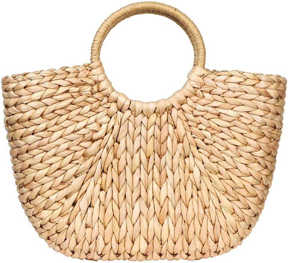 YYW Summer Rattan Bag for Women Straw Hand-woven Top-handle Handbag Beach Sea Straw Rattan Tote C... | Amazon (US)