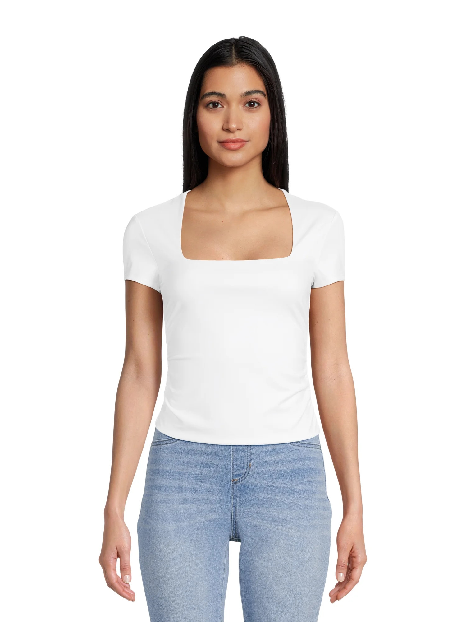 No Boundaries Juniors’ Ruched Top with Short Sleeves, Sizes XS-XXXL | Walmart (US)