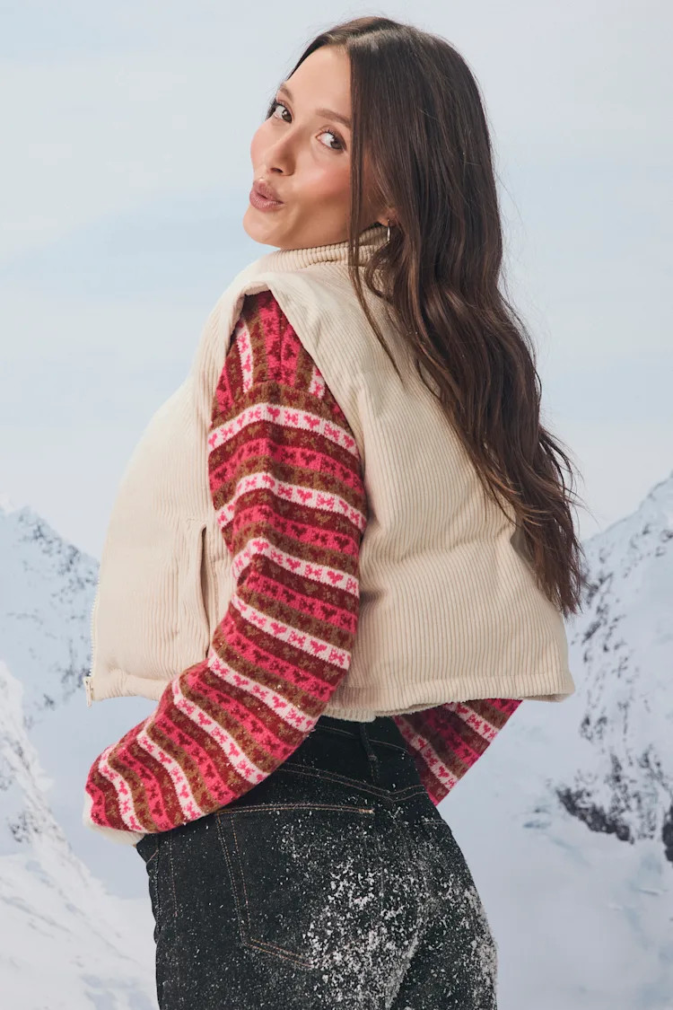 Cloud Nine Cutie Ivory Cropped Corduroy Puffer Vest | Lulus