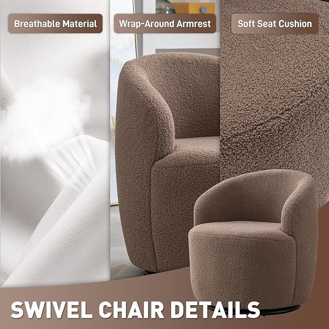 Swivel Barrel Chair, 360 Degree Boucle Swivel Chair, Teddy Round Swivel Chair, Comfy Swivel Accen... | Amazon (US)