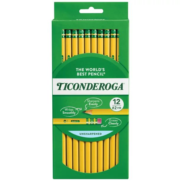 Ticonderoga Premium Wood Pencils, Unsharpened #2 Lead, Yellow, 12 Count | Walmart (US)