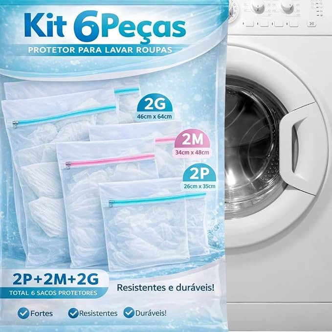 Kit 6 Sacos Para Lavar Roupas Máquina de Lavar, Saquinho para Lavar Roupas delicadas, Resistente... | Amazon (BR)