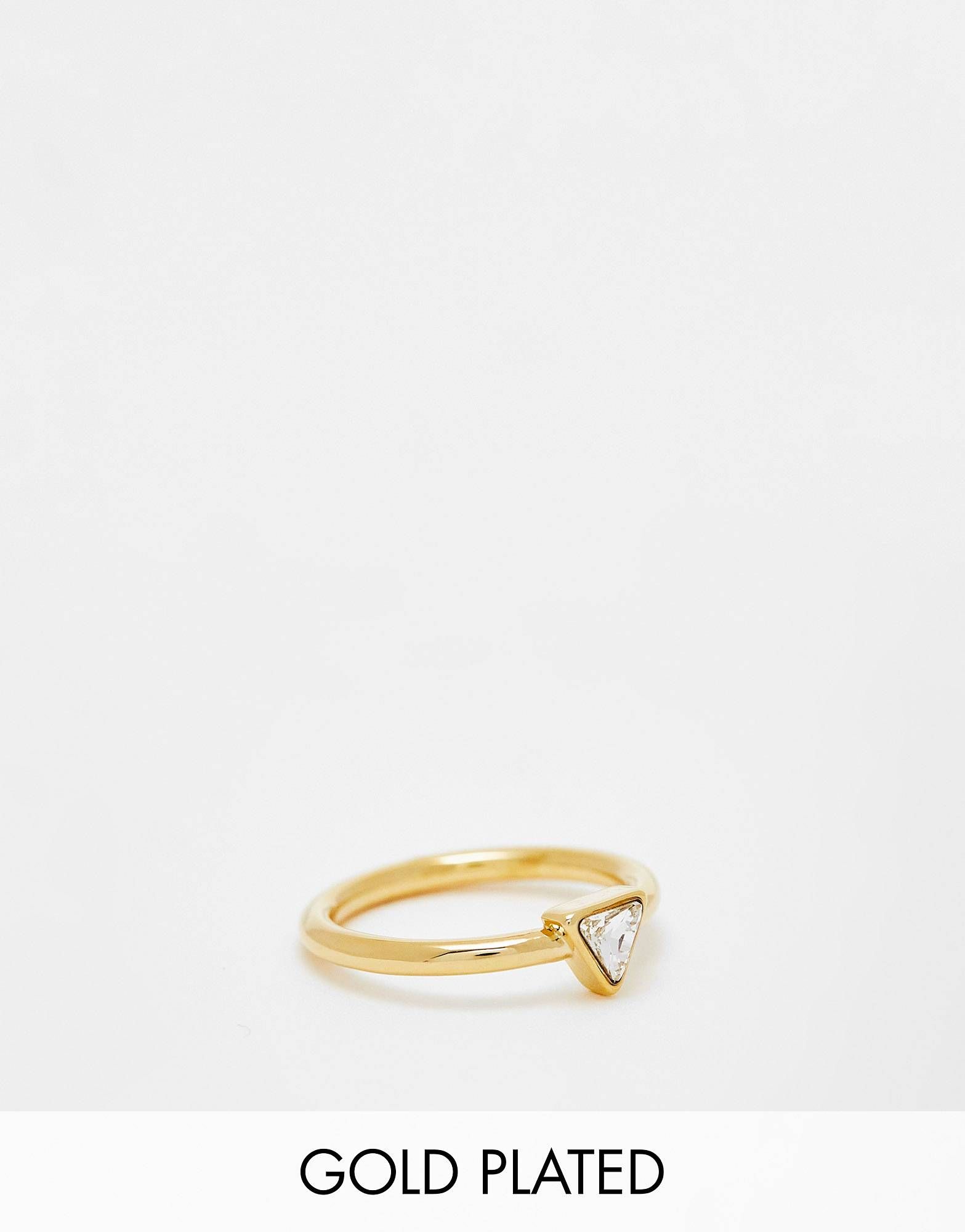 Orelia band ring with Swarovski triangle crystal in gold plate | ASOS (Global)