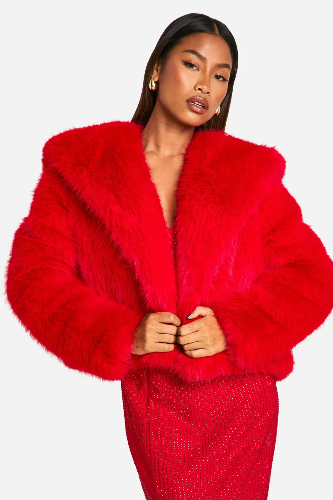 Petite Oversized Collar Faux Fur Jacket | boohoo (US & Canada)