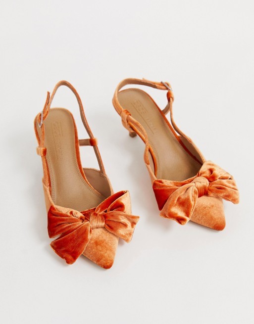 ASOS DESIGN Sherry bow kitten heels in burnt orange | ASOS UK
