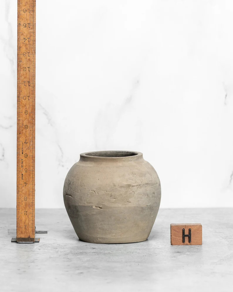 Rustic Handcrafted Vintage Clay Vase In Black and Grey with No Handles (Free Shipping) | Etsy (US)